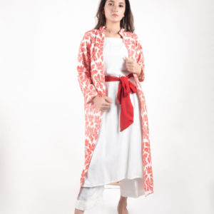 Embroidered cardigan cotton and stone fabric long shirt. 2 pieces set.