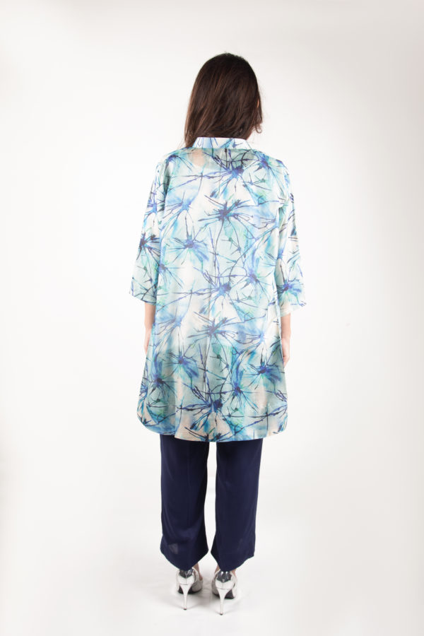 Cotton net cardigan with embroidered chicken cotton top and stone fabric trouser. 3 pieces set - Image 4