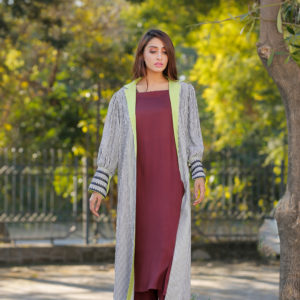 Stone fabric cardigan with extra detailing on cuffs