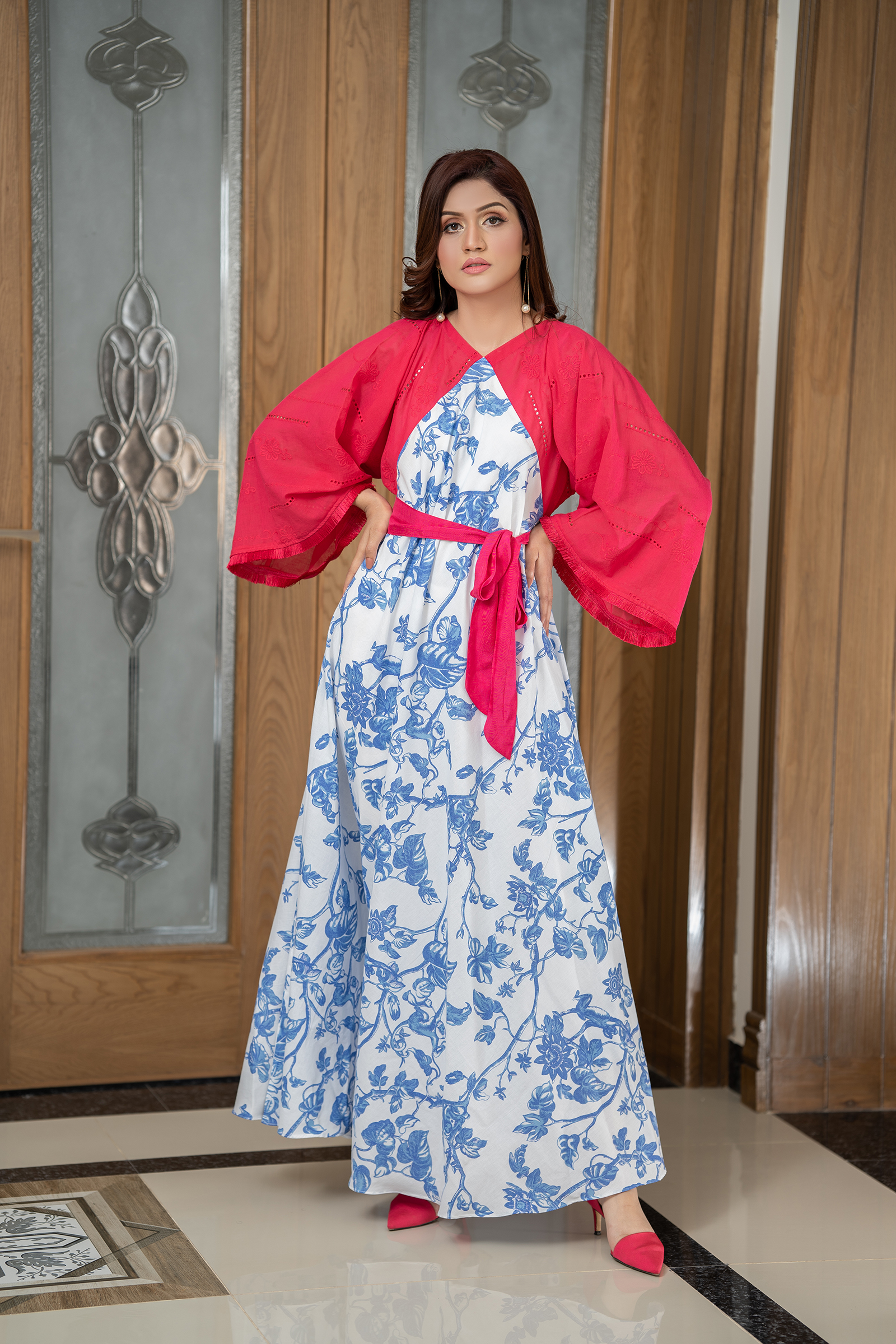 Korean Chiffon Long Frock with Belt