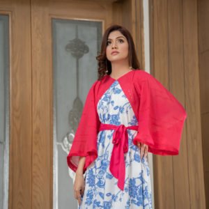 Casablanca Embroidered pure lawn resort wear frock with belt.